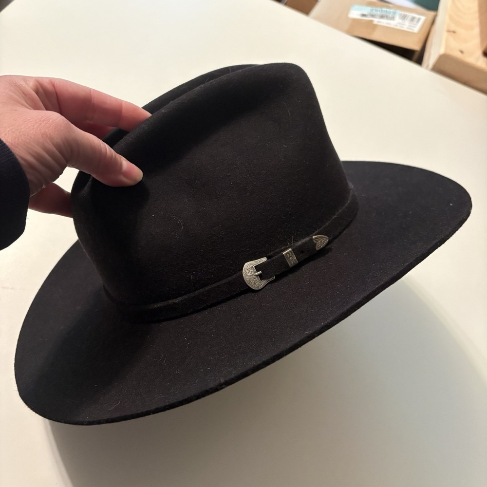 BEAVER HATS 5X Fur Felt Black Cowboy Hat Sheepskin Band Size 7 - MADE IN USA